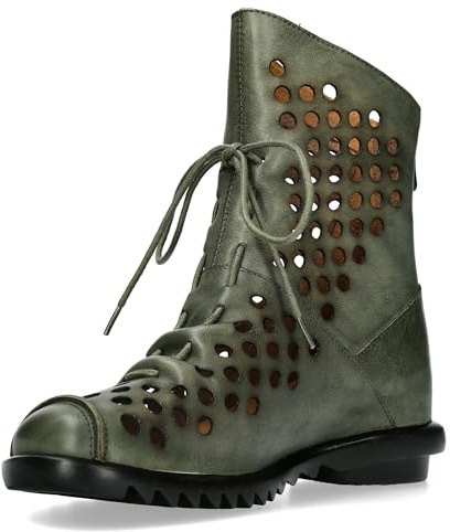 Laura Vita Damen Stiefelette aus Leder mit Lochmuster Cyrielle 11, Größe:39 EU, Farbe:Grün