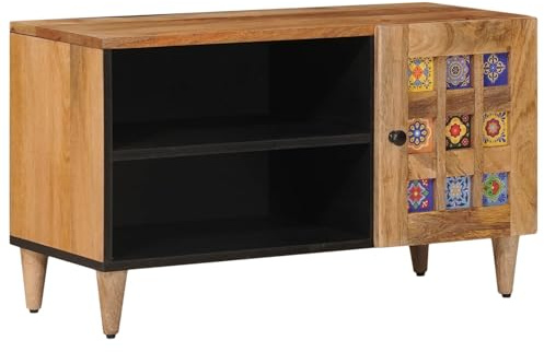 vidaXL TV-Schränk mit Speicher Natur 80 x 33 x 46 cm Massivholz Mango, Wohnzimmer, moderner minimalistischer TV-Ständer, stylische Mango-Holz-Medieneinheit, praktische Ablage