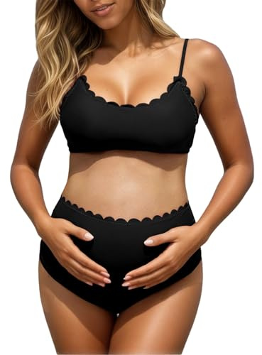 Maillot de bain 2 pièces avec taille haute, haut tankini confortable et culotte assortie pour femmes enceintes