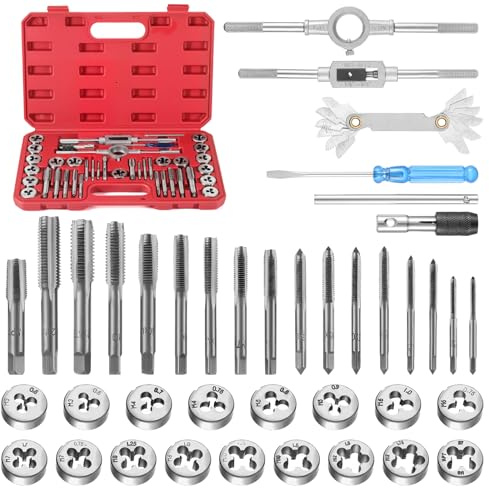 Faankiton Coffret Tarauds et Filières, Kit de Filetage M3-M12 (40PCS Rouge) | Outil de Filetage et Taraudage, Jeu de Tarauds et Matrice, Ensemble de Tarauds et Filières pour Filetages Internes & Externes