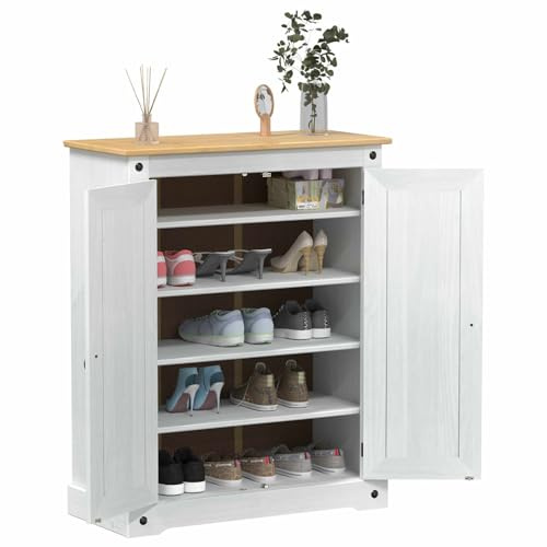 vidaXL Schuhschrank Weiß 86 x 38,5 x 108 cm Massives Kiefernholz