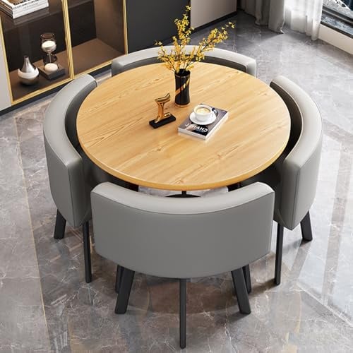 AMZSEW Essgruppe 5-Teilig, Küchenstühle Runder Esstisch und 4 Kunstleder Esszimmerstühle, Küchentisch esszimmertisch 80 cm, für 4-6 Personen, für Esszimmer, Küche, Wohnzimmer, Modern (WOODCOLOR2)