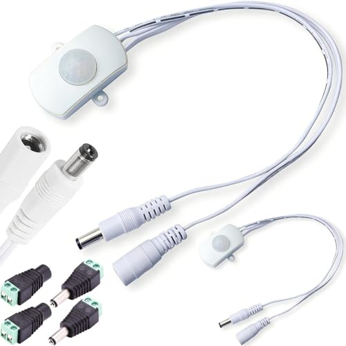 DAOKAI 2 pcs PIR Motion Activated Sensor Switch DC 12v-24v 5A Occupancy Sensor Switch with Male and Female DC Power Connectors for LED Strip Light (Rectangle(Without Light Sensor), White)
