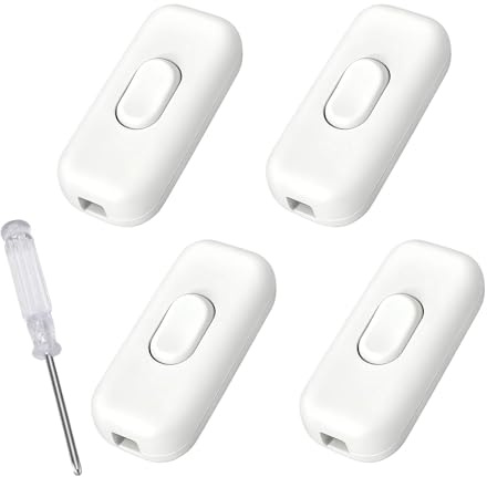 Stalora 4 Pièces 250V Interrupteur en Ligne avec Tournevis, Interrupteur Filaire de Remplacement pour Lampe de Bureau, Câble Électrique, Accepts Round or Flat Wire 1-3 Core for Lamp,White