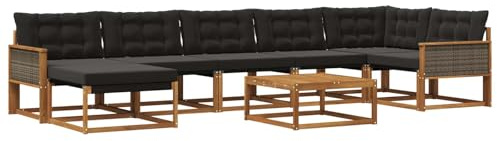 vidaXL Outdoor-Sofagarnitur mit Kissen 8 pcs Natürlich und Schwarz, Robustes, modernes Outdoor-Sofa-Set, Gartenmöbel zum Entspannen, wetterfeste Lounge, ergonomische Sitze