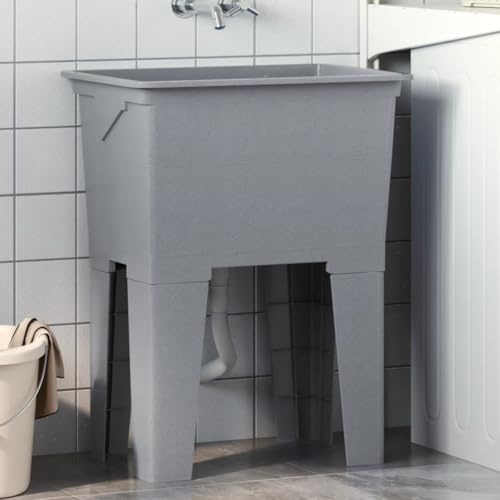 Lavatoio grigio con lavatoio e portasapone, 59 x 41 x 75 cm, in resina PP, autoportante, per giardino e garage
