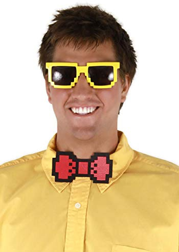 elope Pixel Bow Tie - Standard Size - Yellow Glasses & Red Bowtie with Pixel Edge Print - One Size Fits Most