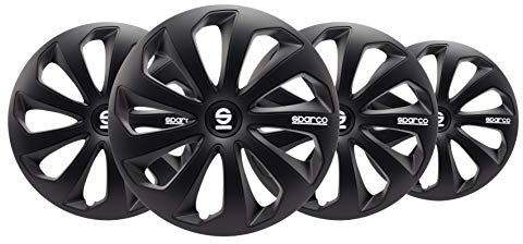 Sparco SPC1570BK 1 Juego de 4 Tapacubos color negro modelo Sicilia diseño deportivo, 15 pulgadas, Set de 4