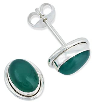 Ohrstecker 925 Silber grüner Onyx Stein Edelstein Ohrringe echt Silber Damen Sterling Silber Stecker Geschenk(MOS-039-14)