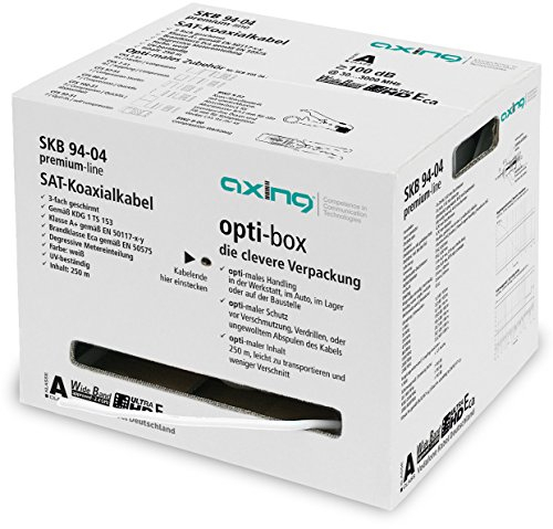 Axing SKB 94-04 Koaxialkabel 3-fach geschirmt Klasse A+ für Sat und Multimedia-Kabelanschluss 250 m opti-box weiß
