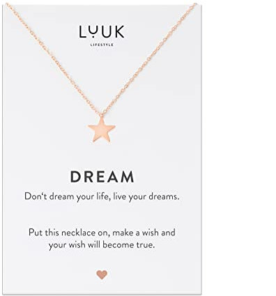 LUUK LIFESTYLE Collier avec pendentif étoile et carte cadeau DREAM, porte-bonheur, bijoux pour femmes, cadeau d'anniversaire, rose