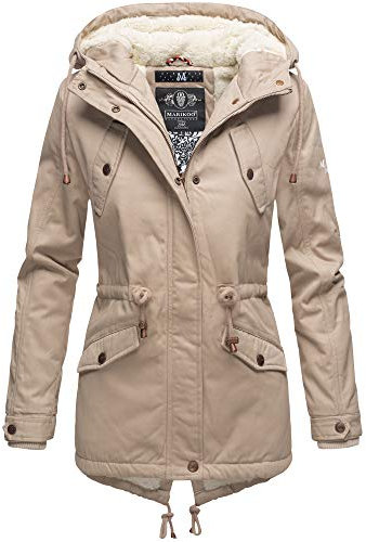 MARIKOO Damen Winter Jacke Stepp Parka Mantel Teddyfell warm gefüttert Manolya XS-XXL (XL, Taupe)