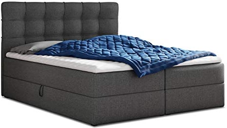 Boxspringbett Best mit 2 Bettkästen, Doppelbett mit Bonell-Matratze und Topper, Polsterbett, Bett, Bettgestell, Stilvoll, Schlafzimmer (Graphit (Inari 94), 140 x 200 cm)