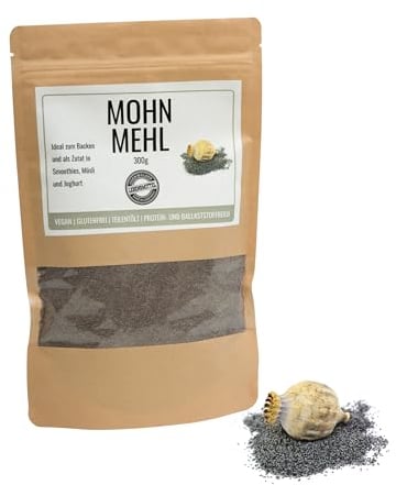 Odenwälder Lebensmittel Premium Mohnmehl, 100% natürliches & Proteinreiches Mehl, Fein gemahlen, Ideal zum Backen, für Smoothies & Müsli, Glutenfrei, Ballaststoffreich - Made in Germany – 300g