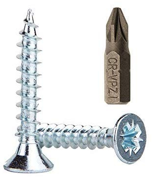 Marcopol Lot de 100 vis à bois en acier zingué, tête Pozidriv, tête fraisée, pour panneaux d'aggloméré, 5 x 35 mm