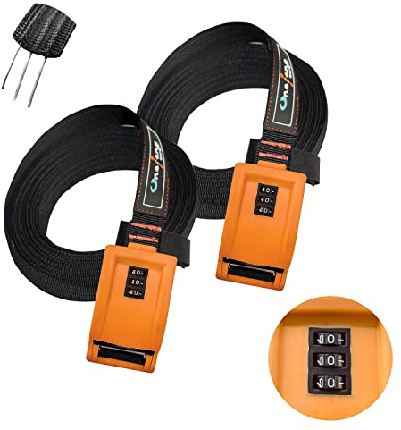 Onefeng Sports 800lbs Lockable Tie Down Straps with 3-Digit Combination Keep Kayak,Surfboard,Paddleboard,Canoe Safe Include 3 Steel Cables 1.5 Width,2pack Each Strap 10ft