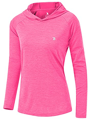YSENTO Damen Sport Shirt Langarm Laufshirt Leicht Puli Hoodies Sweatshirts Yoga UV Schutz Wandershirt(Rosenrot,L)