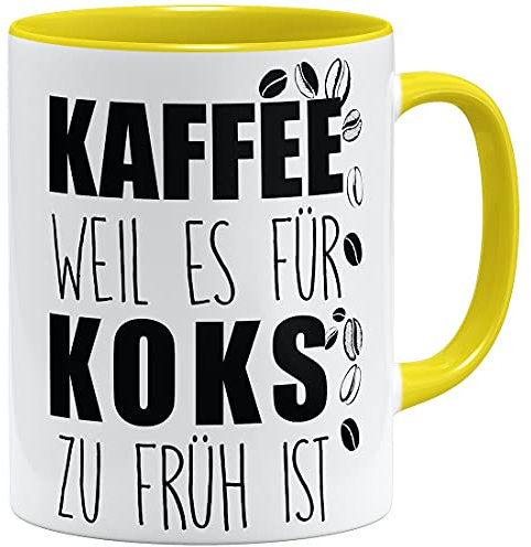 OM3® Tasse à café amusante car il est trop tôt pour le coke II| Tasse en céramique | 325 ml | Imprimé des deux côtés | Jaune