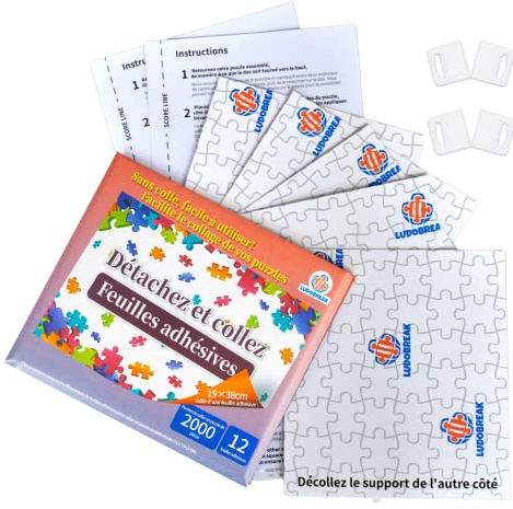 Colle Puzzle 1000/2000 pièces-Fixation Murale sans Cadre -Accessoires Inclus -Convient aux Adultes et aux Enfants-Vidéo tutoriel en français-Feuilles adhesives-Compatible avec 100/300/500/1500 pièces