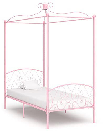 Festnight Baldacchino Letto, Letto Ferro Battuto, Letto Baldacchino Matrimoniale/Singolo, in Metallo 100x200 cm Rosa