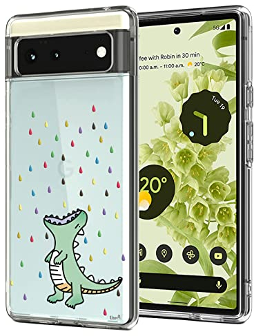 Unov Hülle Kompatibel mit Pixel 6 Hülle klar Transparent Schlanke Schutzhülle Weich TPU Stoßstange Geprägtes das Muster Stoßdämpfung 6.4 Zoll (Regenbogen Dinosaurier)
