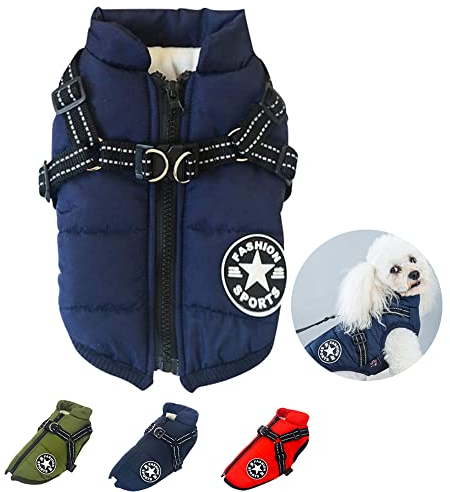 Nayoroom Hundemantel für Mittel Kleine Hunde - Warme Weste mit Hundegeschirr - Wasserdicht Winddicht - Hundejacke Hundepullover Hundebekleidung für Chihuahua Französische Bulldogge Dackel(Blau XXL)
