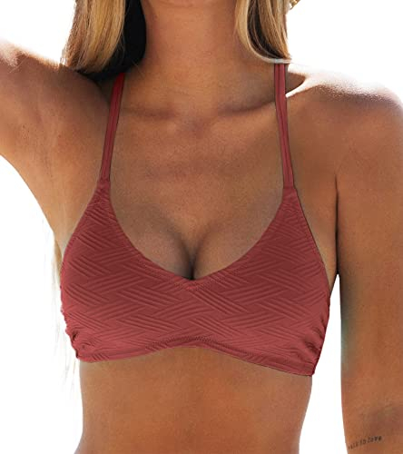 CUPSHE Damen Bikini Oberteil Neckholder Bikini Bademode U Ausschnitt Texturiert Bikini Top Rot M