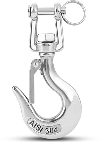 9Tong Tarea pesada Gancho de Elevación Remolque de Carga Cadena Horquilla Gancho Cabrestante Remolque Acero Horquilla Pestillo Seguridad Elevación Acero inoxidable 1/4 Inch 350kgf