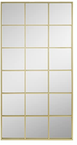 LOLAhome Espejo Ventana con Mosaico Dorado de Metal y Cristal de 90x3x180 cm