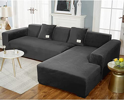 uyeoco Samt Sofabezug L-Form Couchbezug Weich 1 Stück Elastische Lounge-Sessel Sofahusse waschbare Katzen Hunden Möbelschutz (Color : D, Size : 235-300cm)