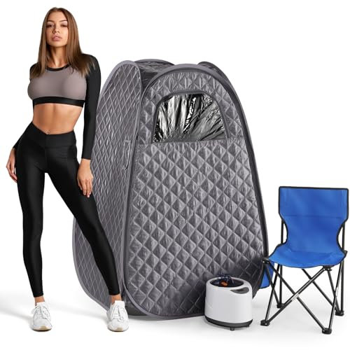 Sauna para una sola persona, sauna de vapor portátil de cuerpo completo para spa en casa, tienda de campaña de sauna con vaporizador generador de vapor de 2.6L 1000W, temporizador de 90 minutos,