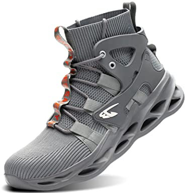 IYVW 799 Safety Trainers Men Safety Shoes Women Steel Toe Trainers Lightweight Work Shoes Breathable Industrial Protective Shoes Grey 9.5 UK