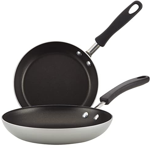 Farberware Non Stick Frying Pans Set, 2-Pc Cookstart Aluminum DiamondMax | Skillet Set with 8.25 and 10 Nonstick Skillets, Comfortable Grip, Easy to Clean, Oven Safe, & Dishwasher Safe (Silver)