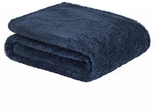 Brentfords Teddy Fleece Blanket Large Throw Over Bed Plush Super Soft Warm Sofa Bedspread, Navy Blue - 125 x 150cm