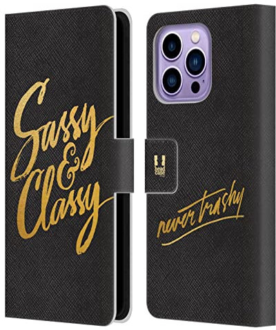 Head Case Designs Sassy Grand As Gold Leather Book Wallet Case Cover Compatible With Apple iPhone 14 Pro Max