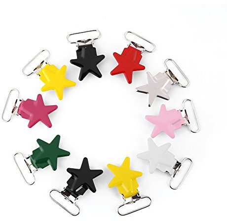 Alvinlite 10 Piezas 25mm Estrella De Cinco Puntas Clips De Chupete Únicos Juguete De Agarre para La Dentición Clips De Suspensión Charm DIY Clips De Chupete Accesorios para Hacer Porta Chupetes Clips