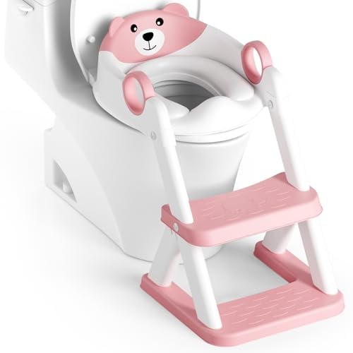 Rabb 1st Reducteur Toilette Enfant, Siège de Toilette pour Enfants Garçons et Filles, 2 en 1 Rehausseur Filles Garçons, Coussin Non-éclaboussures et Antidérapant, Tabouret d'escalier