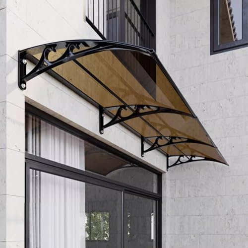 Brown Modern Polycarbonate Cover,UV Rain Snow Protection Front Door Canopy Outdoor Awning,Silent Waterproof Back Porch Garden Awning,with Black Bracket,Expandable/Customizable (60x150cm/24x59)