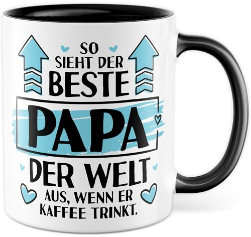 Papa Tasse mit Spruch - Geschenk So sieht der beste Papa der Welt aus, wenn er Kaffee trinkt - Kaffeetasse 330ml aus Keramik - Vater Dad Vatertag Familie Kaffee-Becher