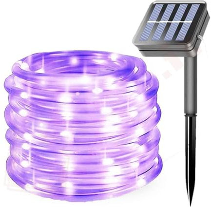 Tubo Natalizio Led viola ad Energia Solare, Luci Luminose di Natale da Esterno, Corda IP65 8 Modalità per Giardini, Decorazioni Natalizie, Feste, Pannello con batteria ricaricabile (Viola, 24)