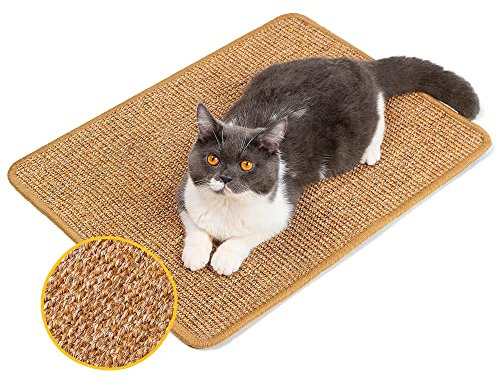 Conlun Kratzmatte Katze Wand,Natürlich Sisal Kratzteppich Katze mit Klettband,Horizontale Kratzmatte für Katzen,Katzenboden Kratzpad,Katzen Kratzmöbel,Ecken Kratzschutz für Sofas&Couch(M, 60x40 cm)