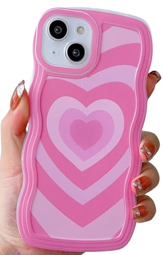 UICEAM Compatible with iPhone 12 Pro Max Heart Case for Women Girls,Aesthetic Cute Wavy Design Soft Shockproof Cell Phone Cover for iPhone 12ProMax 6.7 Inch (Hot Pink)