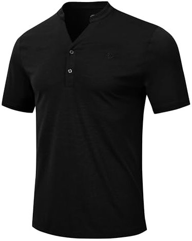 MoFiz Men's Henley Polo Shirts Short Sleeve Moisture Wicking Collarless Golf Polo Shirt Summer Casual, A-black, XXL