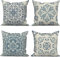 ASDCXZ Kissenbezug 50x50 cm 4er Set, Boho Beige Sofa Dekokissen Kissenbezüge Retro Blau Datura Blume Böhmen Muster Waschbar Kissen Bezug Kissenhülle Polyester Flachs Textil Kopfkissenbezug