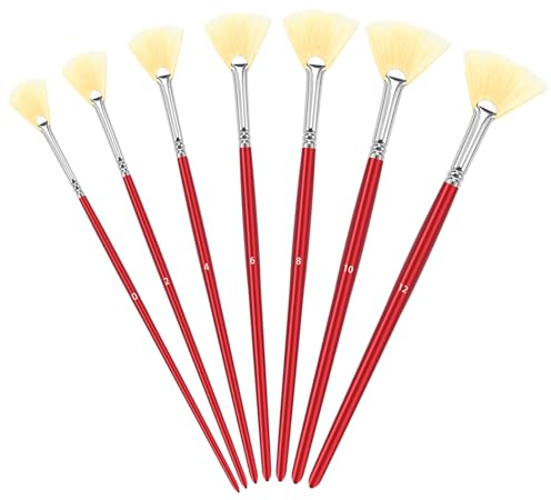 Keboyoe 7 Pieces Artist Fan Brushes Set, Fan Shaped Paint Brushes, with Hog Bristle Artist Oil Paint Fan Brushes for Acrylic Painting, Oil, Watercolour