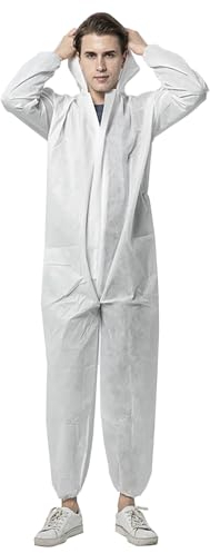 TopHomer Einweg-Overall, 2Pack Schutzoveralls, Einweg-Schutzanzug mit Kapuze, wasserdichter Arbeitsoverall, Einweg-Chemikalienschutzkleidung, Einweg-Schutzanzug mit Kapuze (L)