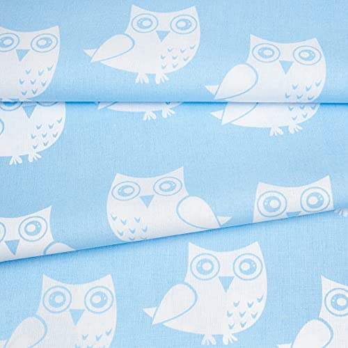 Fabreco - 100% Premium Baumwollstoff Meterware 50x160cm - Eule blau | 220 g/lfm – Weich, langlebig & hautfreundlich | Stoffe Zum Nähen & Dekoration | Stoff Meterware - Fabric