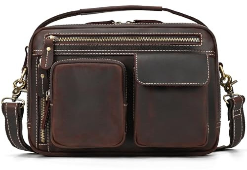 newsbirds Borsello in Pelle da Uomo 11 pollici Messenger bag piccola Cross Body Borsa a tracolla Borsetta da Viaggio Vintage, 9507 Marrone Scuro