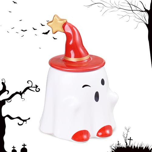 Star Hut Geister Taza de Halloween, Sombrero Rojo Brillante Espíritu, Café de Cerámica Fantasmas, Tema Fiesta Regalos Divertidos para Halloween