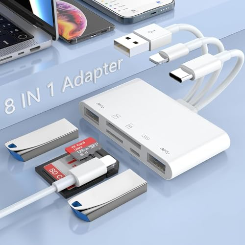 Lecteur de carte mémoire SD TF Multi 5 en 1 avec SD/Micro SD/SDHC/SDXC/MMC, 【Certifié Apple MFi】Adaptateur Lightning + Type C + USB A OTG pour iPhone/iPad/Android/MacBook/PC/tablette/appareil